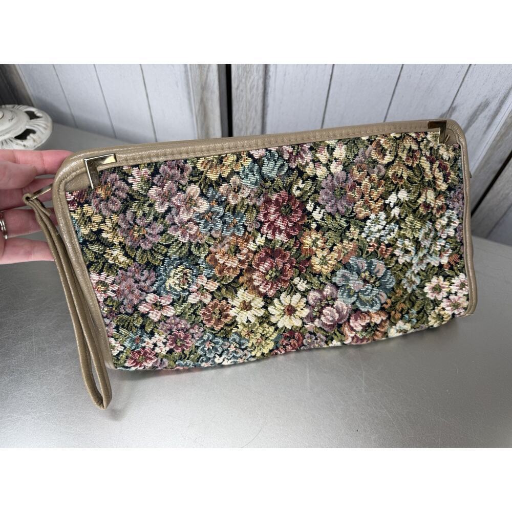 Vintage Floral Tapestry Colorful Clutch Purse Cottagecore XL Zip Closure